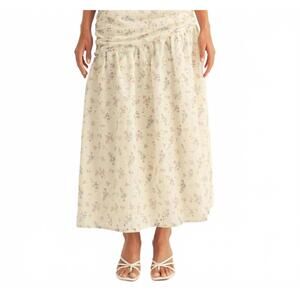 NEW AROSE STUDIO soleil eyelet one-shoulder maxi dress in cream multi